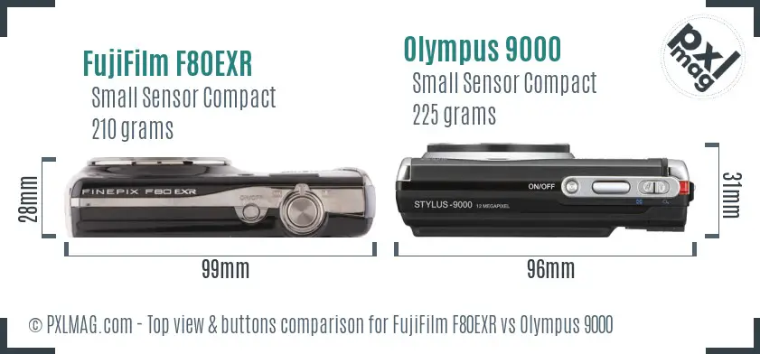 FujiFilm F80EXR vs Olympus 9000 top view buttons comparison