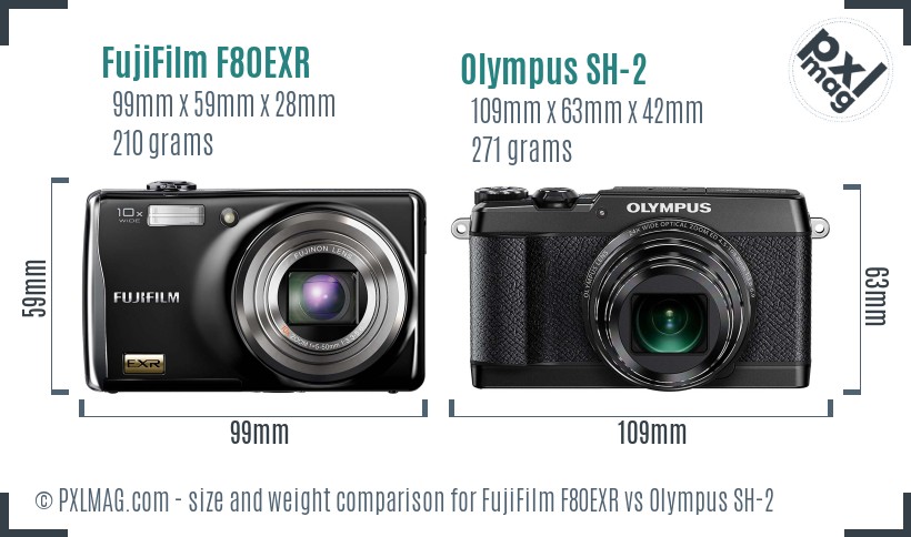 FujiFilm F80EXR vs Olympus SH-2 size comparison