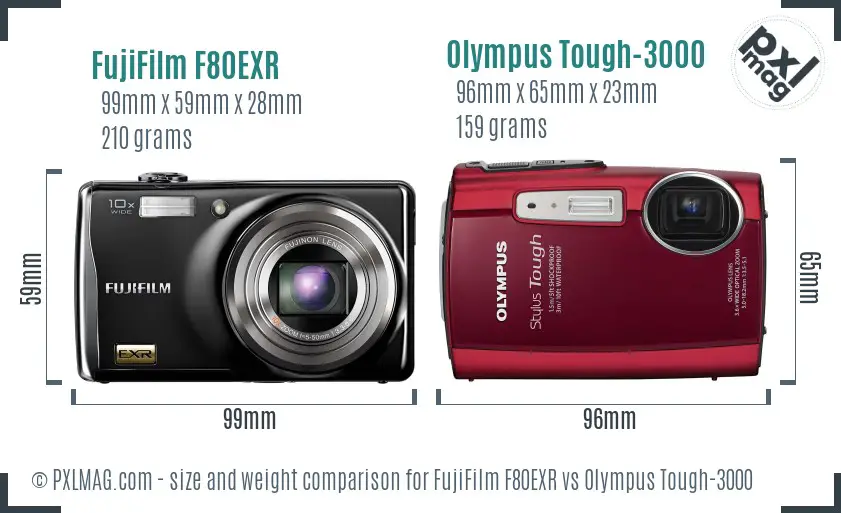 FujiFilm F80EXR vs Olympus Tough-3000 size comparison