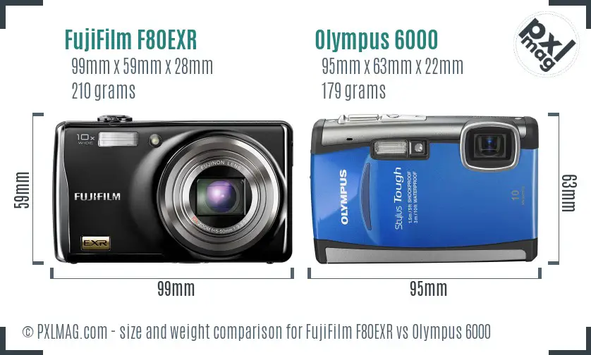 FujiFilm F80EXR vs Olympus 6000 size comparison