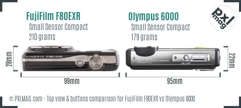 FujiFilm F80EXR vs Olympus 6000 top view buttons comparison