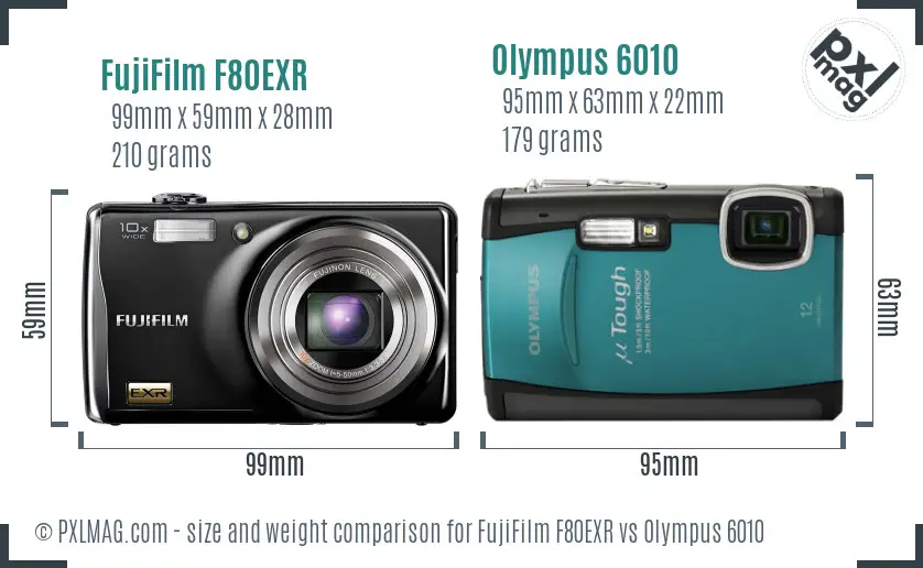 FujiFilm F80EXR vs Olympus 6010 size comparison