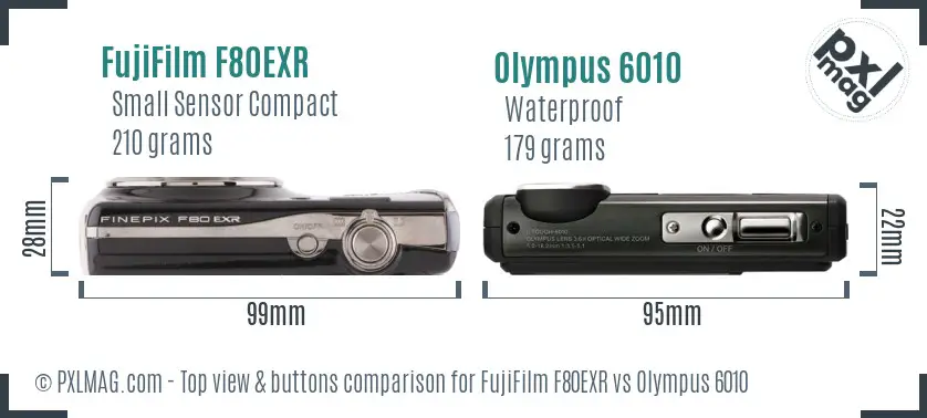 FujiFilm F80EXR vs Olympus 6010 top view buttons comparison