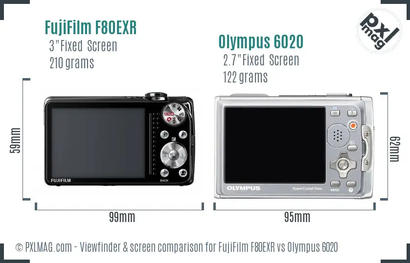 FujiFilm F80EXR vs Olympus 6020 Screen and Viewfinder comparison