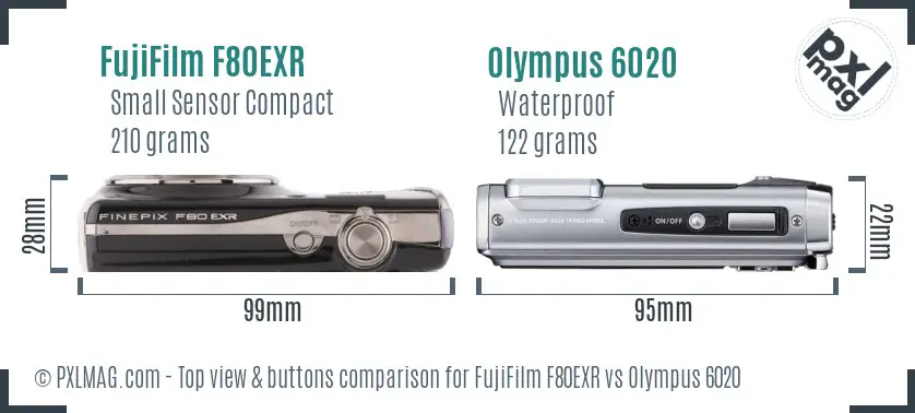FujiFilm F80EXR vs Olympus 6020 top view buttons comparison