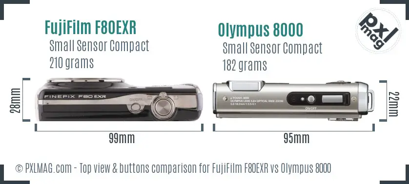 FujiFilm F80EXR vs Olympus 8000 top view buttons comparison