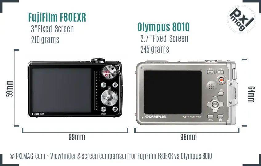FujiFilm F80EXR vs Olympus 8010 Screen and Viewfinder comparison