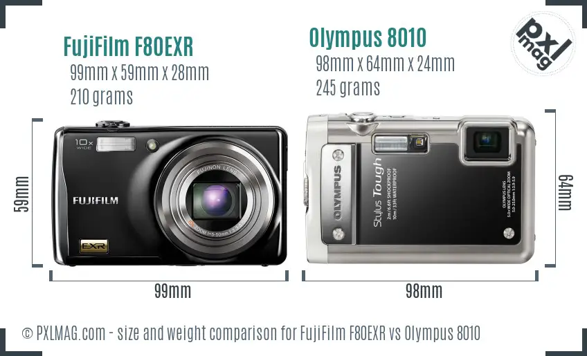 FujiFilm F80EXR vs Olympus 8010 size comparison