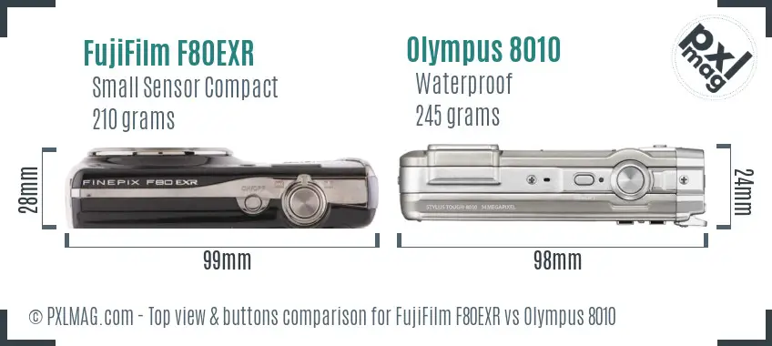 FujiFilm F80EXR vs Olympus 8010 top view buttons comparison