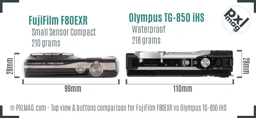 FujiFilm F80EXR vs Olympus TG-850 iHS top view buttons comparison