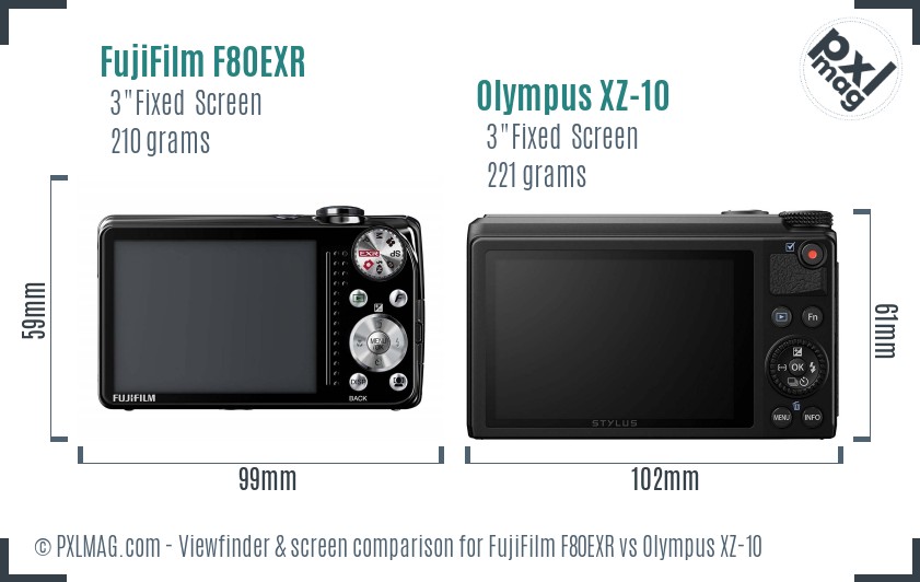 FujiFilm F80EXR vs Olympus XZ-10 Screen and Viewfinder comparison