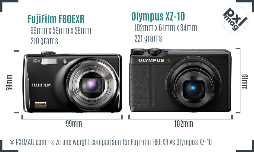 FujiFilm F80EXR vs Olympus XZ-10 size comparison