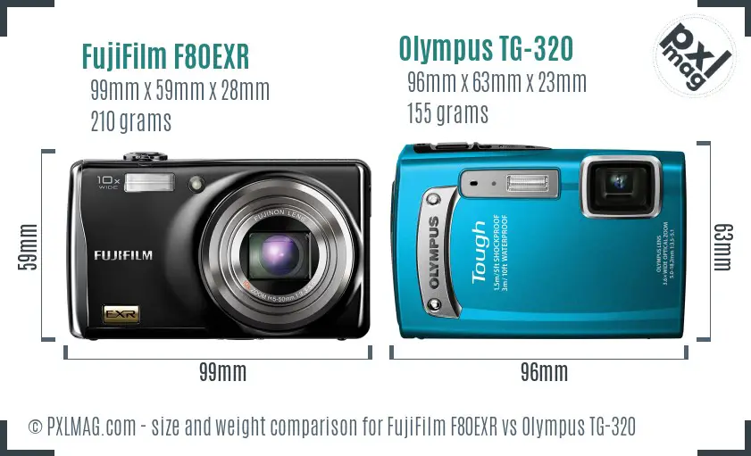 FujiFilm F80EXR vs Olympus TG-320 size comparison