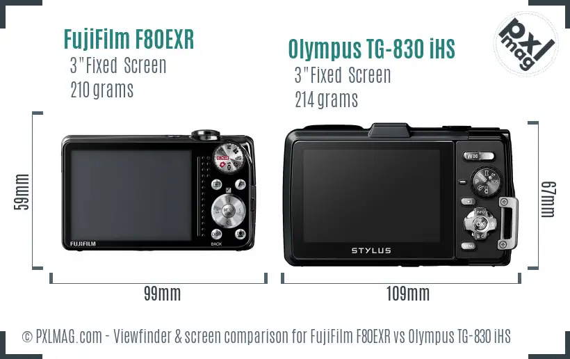 FujiFilm F80EXR vs Olympus TG-830 iHS Screen and Viewfinder comparison