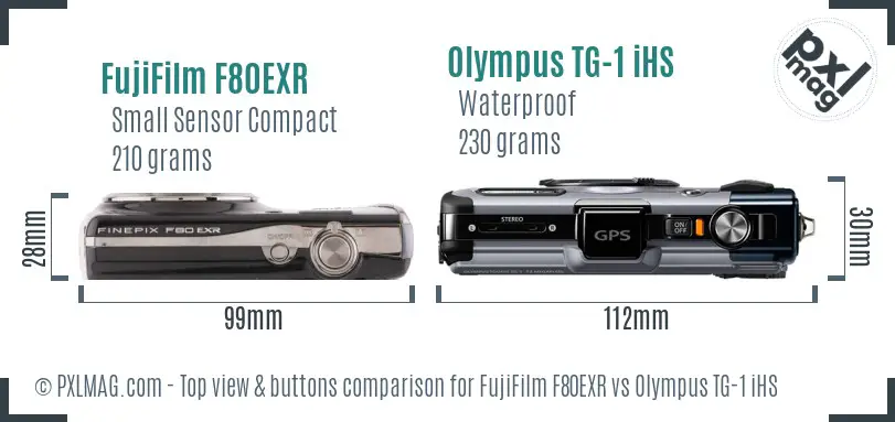 FujiFilm F80EXR vs Olympus TG-1 iHS top view buttons comparison