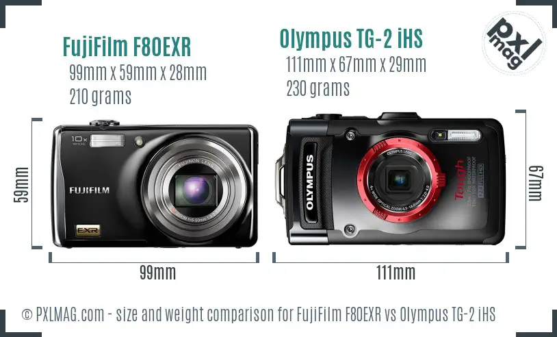 FujiFilm F80EXR vs Olympus TG-2 iHS size comparison FujiFilm F80EXR vs Olympus TG-2 iHS size comparison