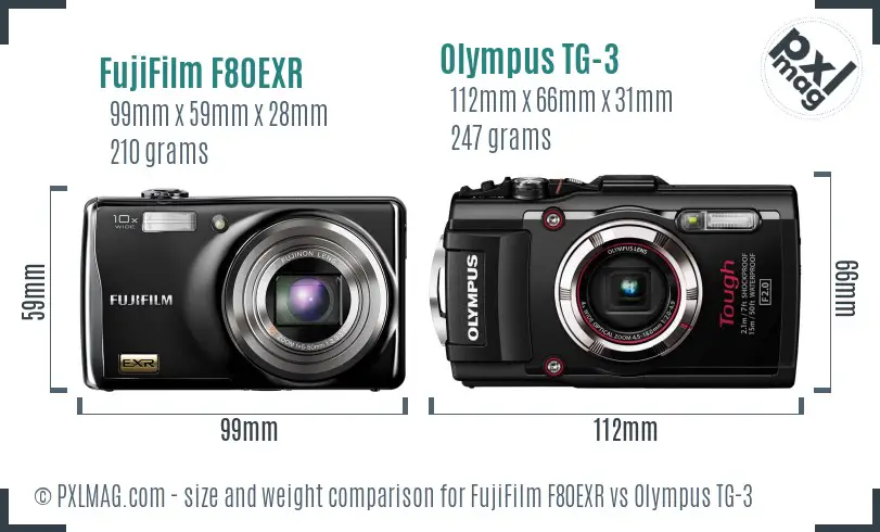 FujiFilm F80EXR vs Olympus TG-3 size comparison