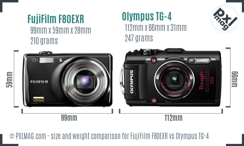 FujiFilm F80EXR vs Olympus TG-4 size comparison