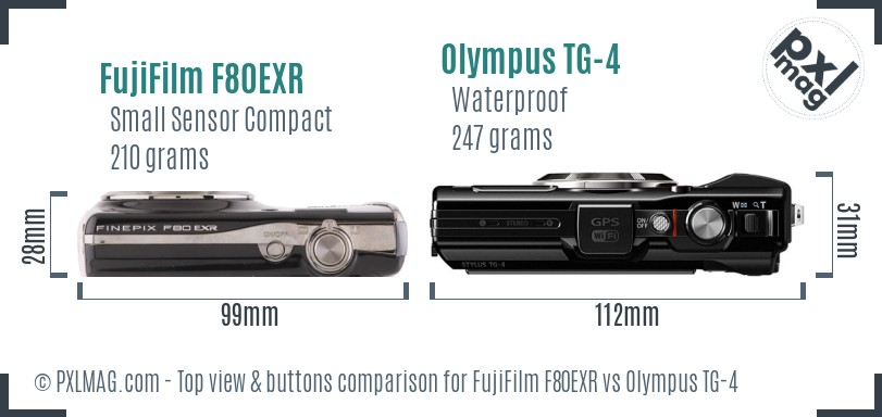 FujiFilm F80EXR vs Olympus TG-4 top view buttons comparison