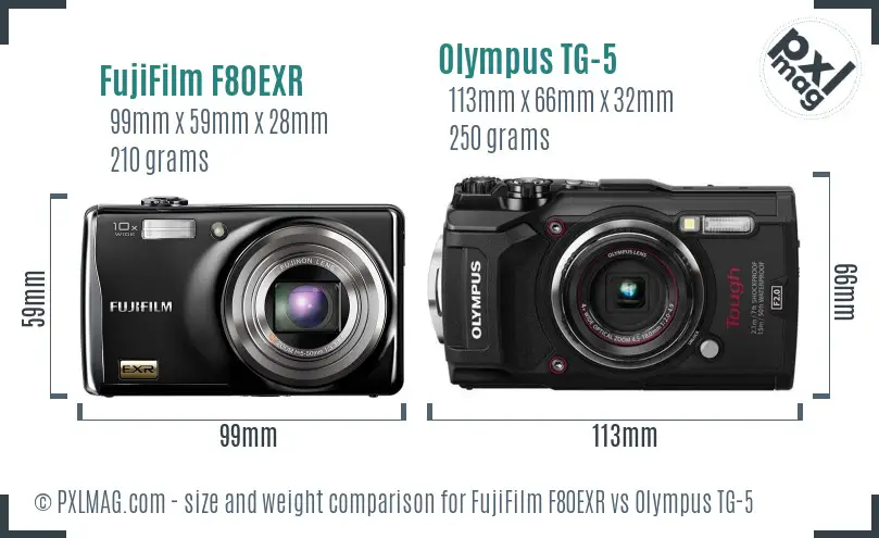 FujiFilm F80EXR vs Olympus TG-5 size comparison FujiFilm F80EXR vs Olympus TG-5 size comparison