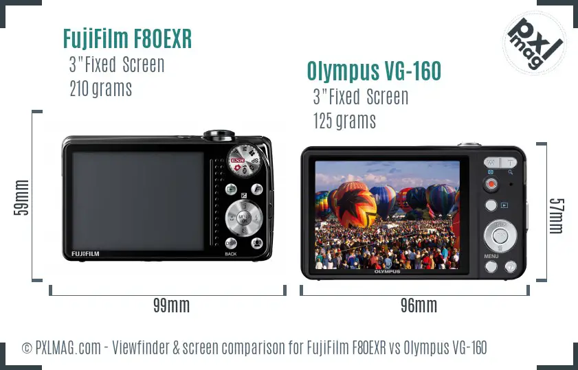 FujiFilm F80EXR vs Olympus VG-160 Screen and Viewfinder comparison