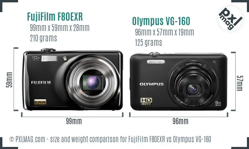 FujiFilm F80EXR vs Olympus VG-160 size comparison
