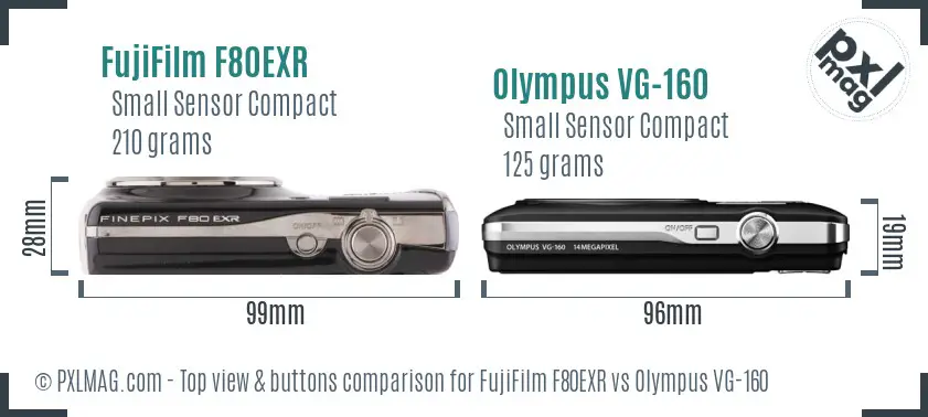 FujiFilm F80EXR vs Olympus VG-160 top view buttons comparison