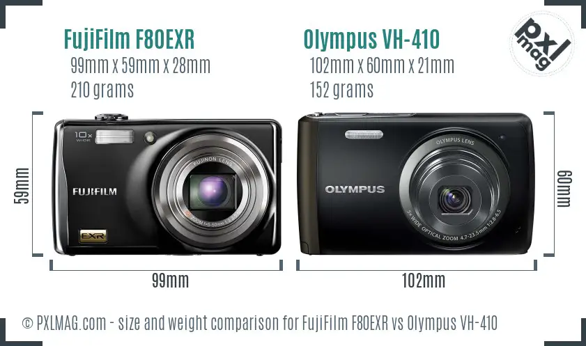 FujiFilm F80EXR vs Olympus VH-410 size comparison