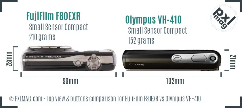 FujiFilm F80EXR vs Olympus VH-410 top view buttons comparison