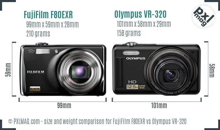FujiFilm F80EXR vs Olympus VR-320 size comparison FujiFilm F80EXR vs Olympus VR-320 size comparison