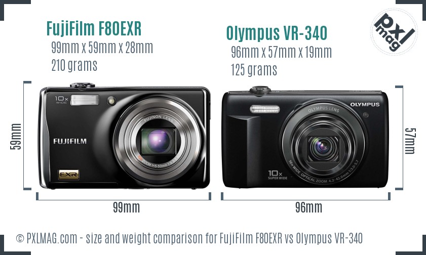 FujiFilm F80EXR vs Olympus VR-340 size comparison FujiFilm F80EXR vs Olympus VR-340 size comparison