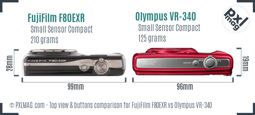 FujiFilm F80EXR vs Olympus VR-340 top view buttons comparison