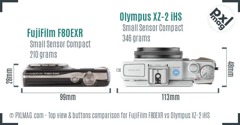 FujiFilm F80EXR vs Olympus XZ-2 iHS top view buttons comparison