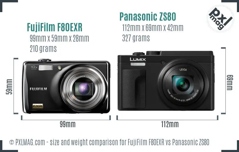 FujiFilm F80EXR vs Panasonic ZS80 size comparison