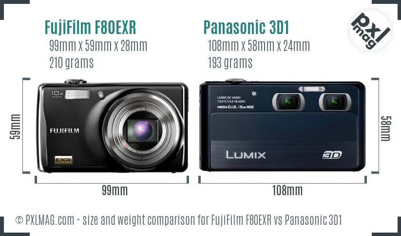 FujiFilm F80EXR vs Panasonic 3D1 size comparison