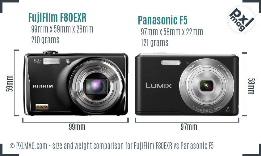 FujiFilm F80EXR vs Panasonic F5 size comparison FujiFilm F80EXR vs Panasonic F5 size comparison