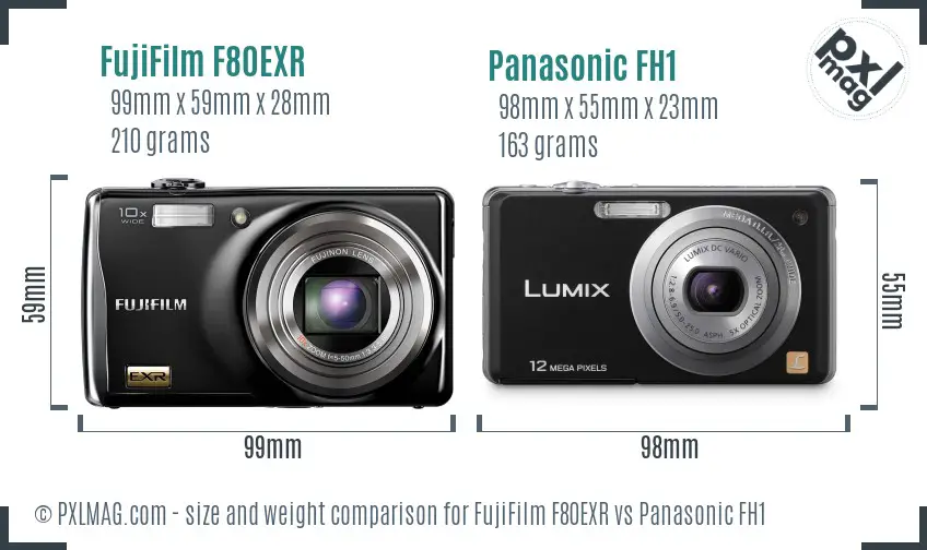 FujiFilm F80EXR vs Panasonic FH1 size comparison
