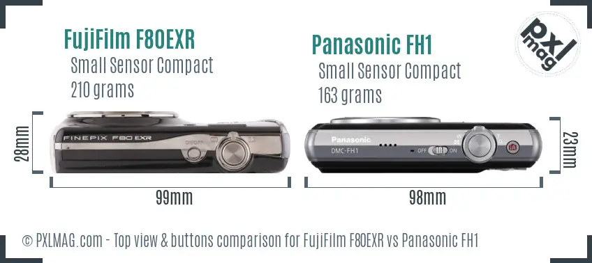 FujiFilm F80EXR vs Panasonic FH1 top view buttons comparison