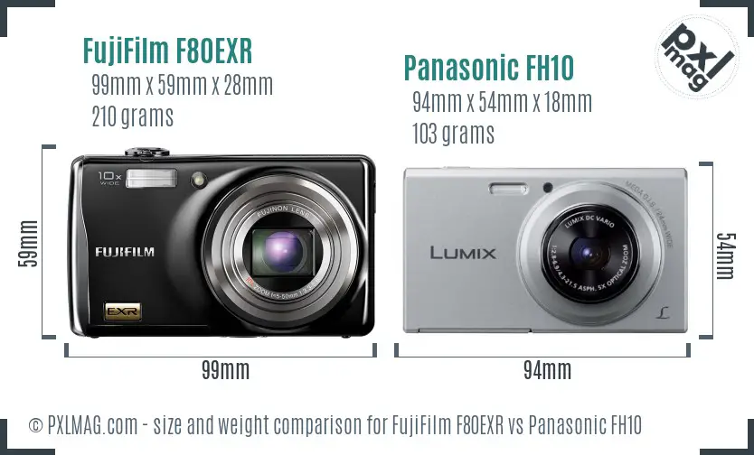 FujiFilm F80EXR vs Panasonic FH10 size comparison FujiFilm F80EXR vs Panasonic FH10 size comparison
