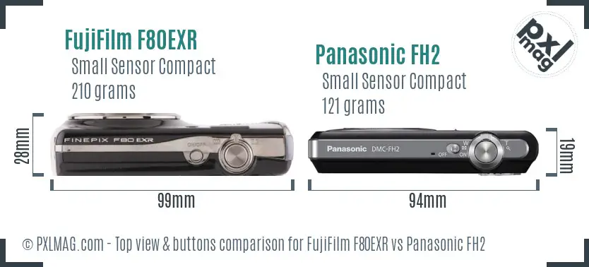 FujiFilm F80EXR vs Panasonic FH2 top view buttons comparison