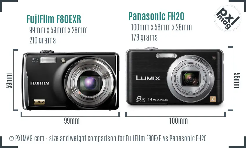 FujiFilm F80EXR vs Panasonic FH20 size comparison FujiFilm F80EXR vs Panasonic FH20 size comparison