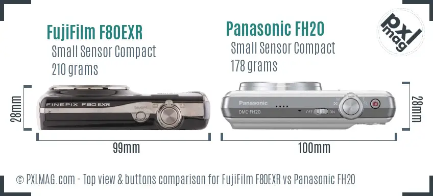 FujiFilm F80EXR vs Panasonic FH20 top view buttons comparison
