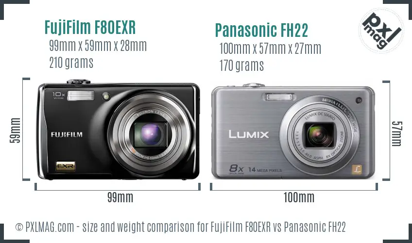 FujiFilm F80EXR vs Panasonic FH22 size comparison