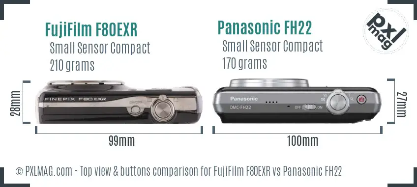 FujiFilm F80EXR vs Panasonic FH22 top view buttons comparison
