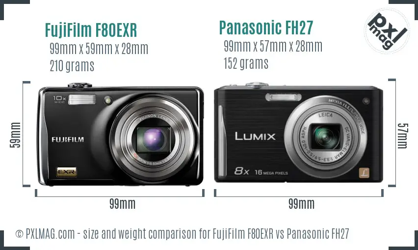 FujiFilm F80EXR vs Panasonic FH27 size comparison