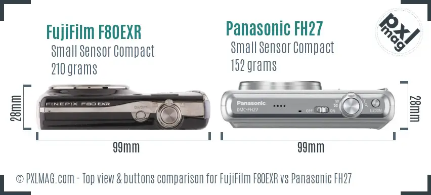 FujiFilm F80EXR vs Panasonic FH27 top view buttons comparison