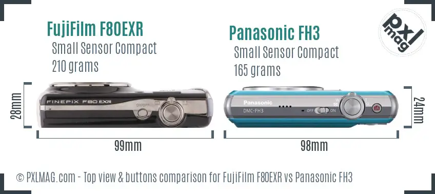 FujiFilm F80EXR vs Panasonic FH3 top view buttons comparison
