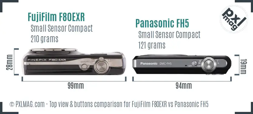 FujiFilm F80EXR vs Panasonic FH5 top view buttons comparison FujiFilm F80EXR vs Panasonic FH5 top view buttons comparison