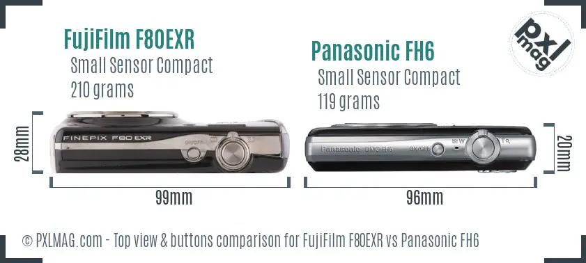 FujiFilm F80EXR vs Panasonic FH6 top view buttons comparison