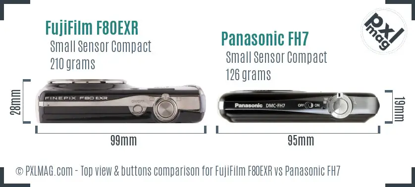 FujiFilm F80EXR vs Panasonic FH7 top view buttons comparison